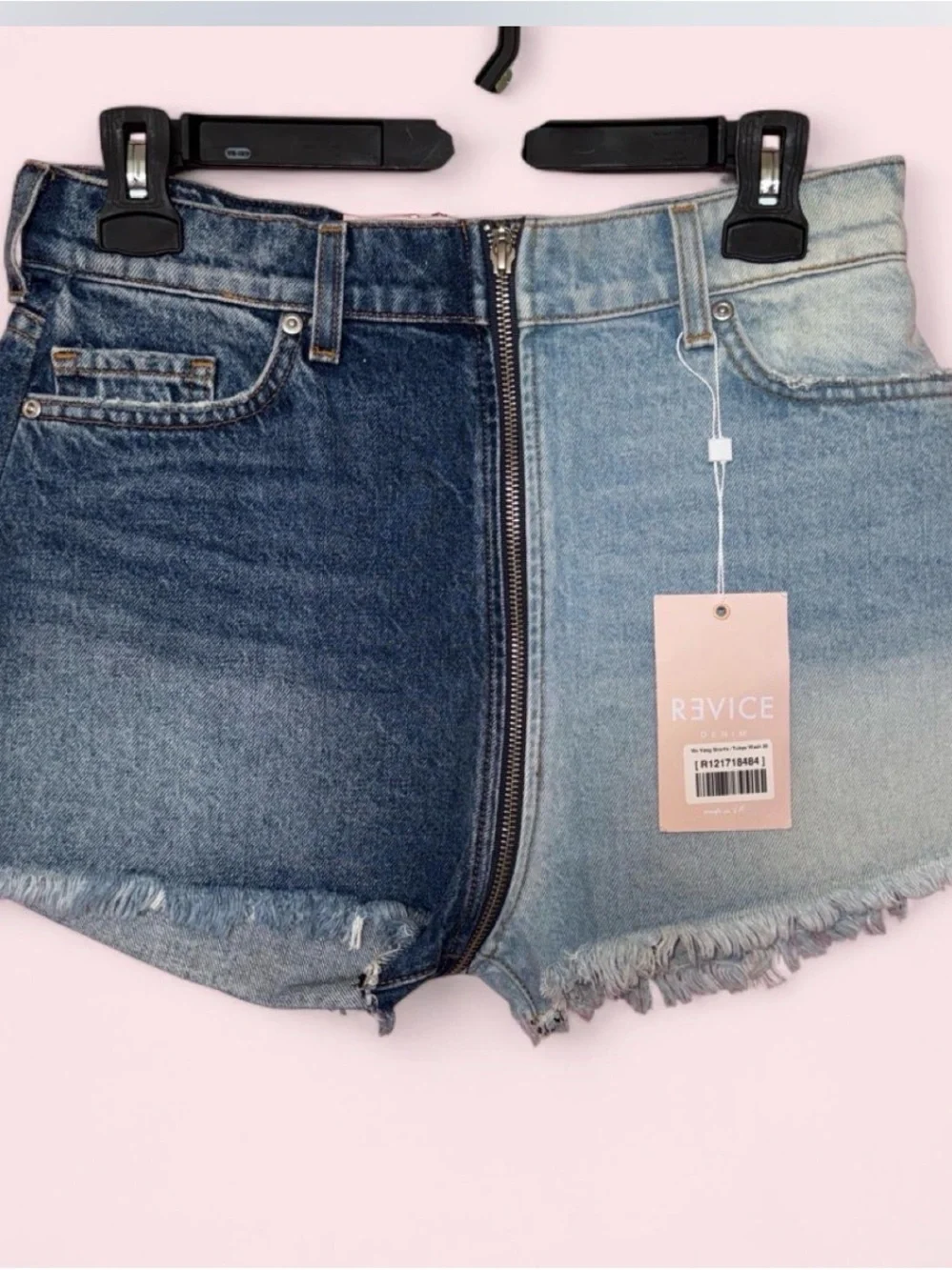 REVICE Two-Tone Blue Denim Zip-Front Women's Shorts